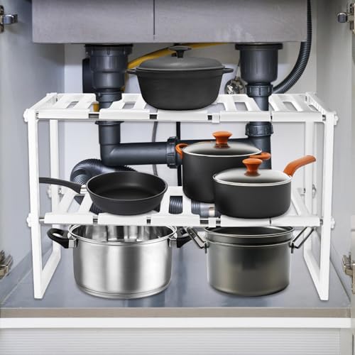 QWORK® Estantería almacenaje debajo fregadero 2 niveles