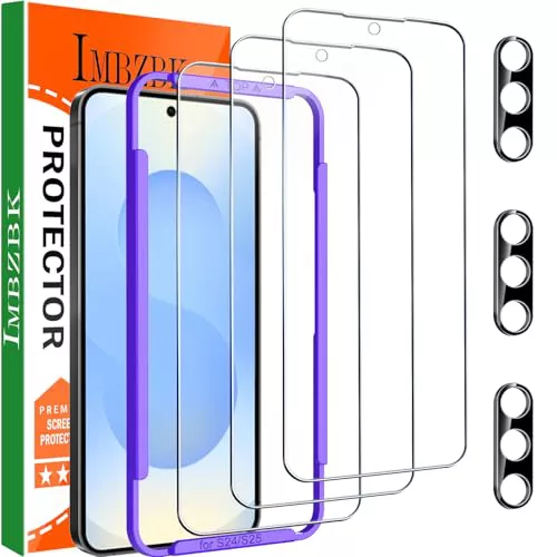 IMBZBK 3 Piezas Protector Pantalla para Samsung Galaxy S25 Cristal Templado con 3 Piezas Protector Camara Accesorios, Desbloqueo por Huella Dactilar, Funda de Compatibles