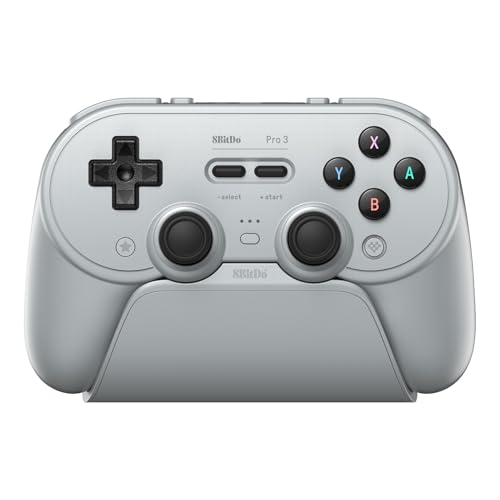 8BitDo Pro 3 Bluetooth Controller for Switch/Switch 2 – TMR Joysticks, Swappable ABXY Buttons, Pro Back Buttons, Charging Dock, Hall Effect Triggers, for Windows, Apple, SteamOS, Android - Gray