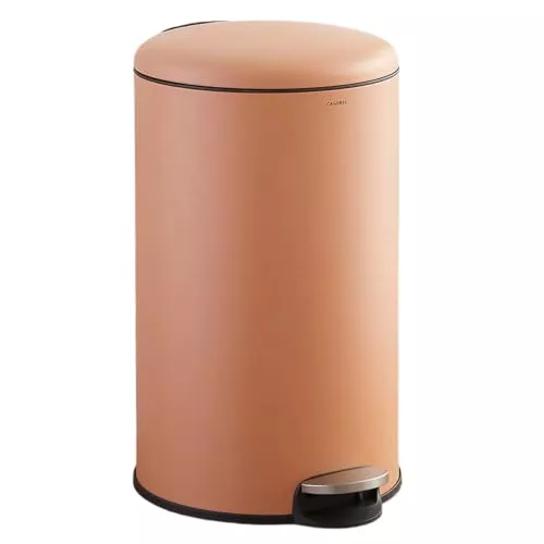 CASABEL Cubo de basura de cocina redondo 50L, acero inoxidable, terracota | Apertura con pedal, Cierre suave, Acero antihuellas, Aro de sujeción de bolsa, Asa de transporte, Fácil mantenimiento