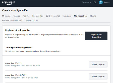 Dispositivos registrados cheap amazon prime video