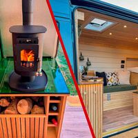 La furgo camper definitiva para un invierno glacial es esta cabaña de madera rodante que tiene hasta estufa de leña				