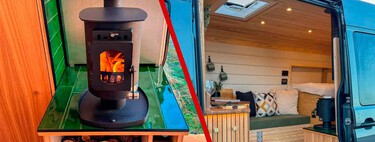 La furgo camper definitiva para un invierno glacial es esta cabaña de madera rodante que tiene hasta estufa de leña				