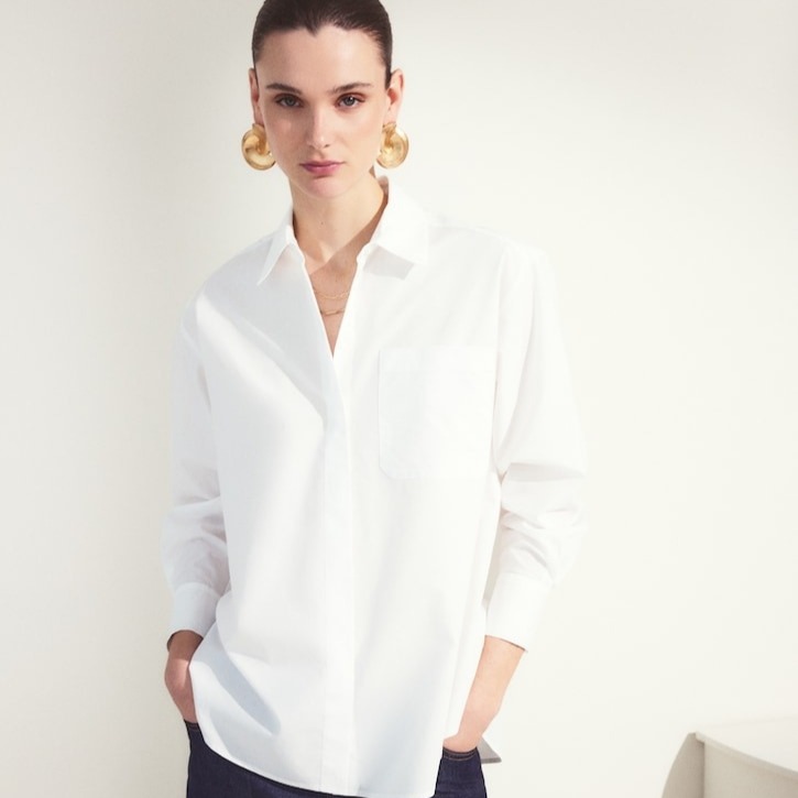 Blusa oversize de mujer de popelin Blanco Woman El Corte Inglés

