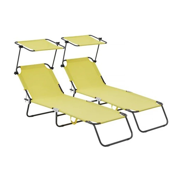 Pack De 2 Tumbonas Plegables "lazy" - Con Parasol - Amarillo
