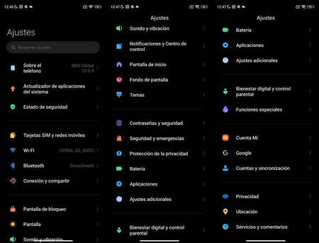 すべての MIUI 13 設定を見つけるには、3 つのスクリーンショットが必要でした。