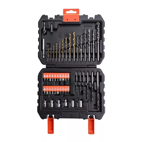 BLACK+DECKER Set de 50 Piezas para Atornillar y Taladrar: Brocas para Metal, Mampostería y Madera, Puntas de Atornillar, Llaves de Vaso, Adaptadores, Maletín Incluido,A7188-XJ