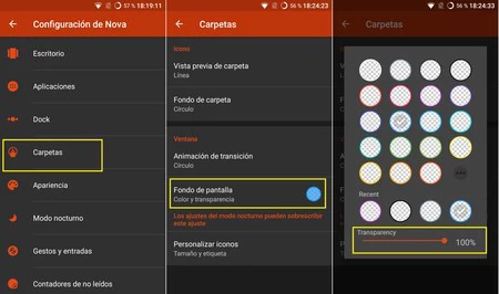 Nova Launcher Carpetas Transparentes