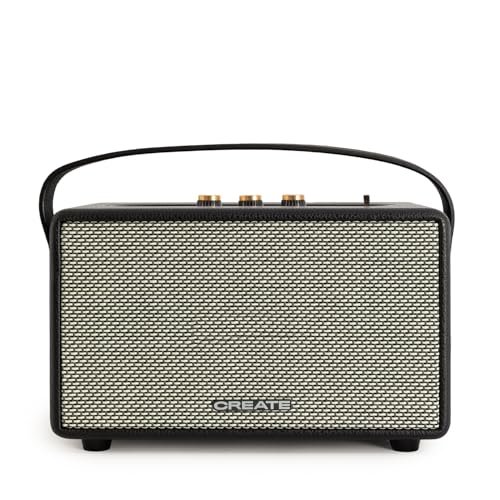 CREATE / Speaker Retro/Altavoz portátil con Bluetooth. USB y AUX Negro Grande/Diseño Retro. hata 5 Horas de autonomía. Correa de Transporte. 40W