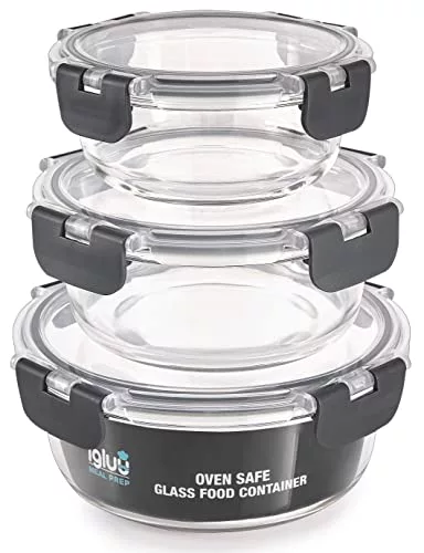 Igluu Meal Prep Recipientes de Cristal Redondos (Set de 3) – 400/650/950ml