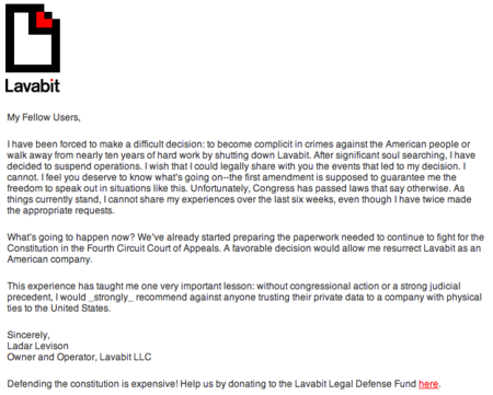 Lavabit, el servicio de correo que Snowden popularizó, cierra por presiones legales