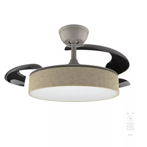 Cecotec Ventilador de Techo con Luz con 3 Aspas Retráctiles EnergySilence Aero 3666 Invisible Textile. 30W, Motor DC, Diámetro 36", 3 Tonos LED, Mando, 6 Velocidades, Temporizador, Diseño en Tela