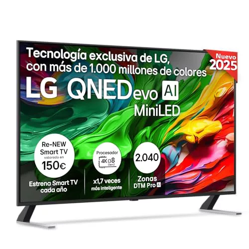 LG 55QNED85A6C - TV 55", 4K QNED EVO, Smart TV, WebOS 25, Procesador Potente e Inteligente, MiniLED AI, Super Upscaling, Dolby Vision y Dilgital Plus, Alexa/Google Assistant, Negro