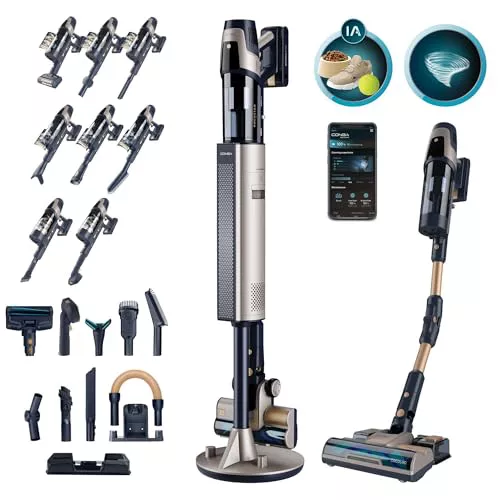 Cecotec Aspiradora Escoba Sin Cable Conga Rockstar 11500 Odyssey Station Connected IA, Máx 300 AW, 800 W, Inteligencia Artificial, App, Hasta 110min autonomía, Base autovaciado, Tubo Flexible, Kit Acc