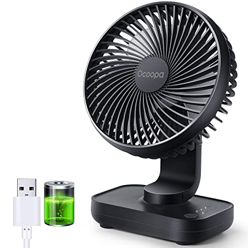 OCOOPA Ventilador de Mesa USB Silencioso Recargable 4000mAh, Potente con 4 Velocidades, Ventilador de Sobremesa de 5'' con Luz Indicador de Batería para el Hogar, Oficina y Exteriores