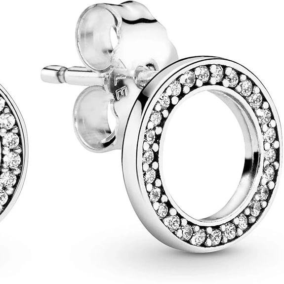 PANDORA Siempre Signature Pendientes de botón con diseño de círculo centelleante con circonitas cúbicas transparentes
