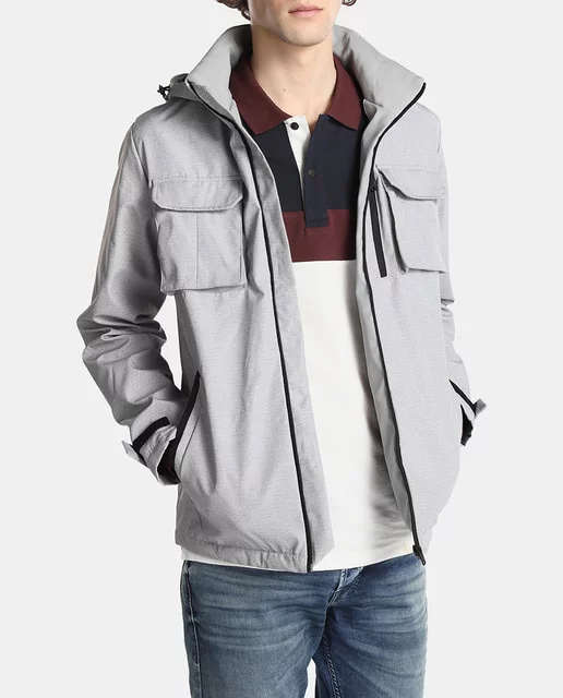 CAZADORA DE HOMBRE JACK & JONES GRIS CLARO CON CAPUCHA