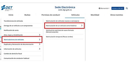 Vehículos históricos trámite online en la sede electrónica de la DGT