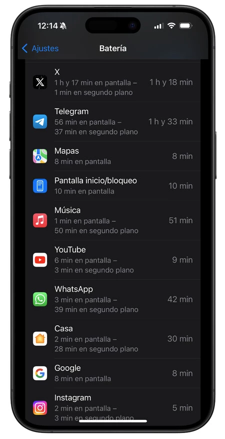 bateria tiempo aplicaciones iphone ios 17