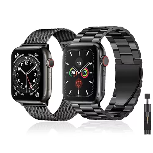 baklon 2 Piezas Compatibles con Correa de Reloj Apple 42/44/45/46/49mm, Correa Deportiva de Dcero Inoxidable de Repuesto Compatible con iWatch Series SE/SE2/Ultra2/Ultra/10 9 8 7 6 5 4 3 2 1,Negro