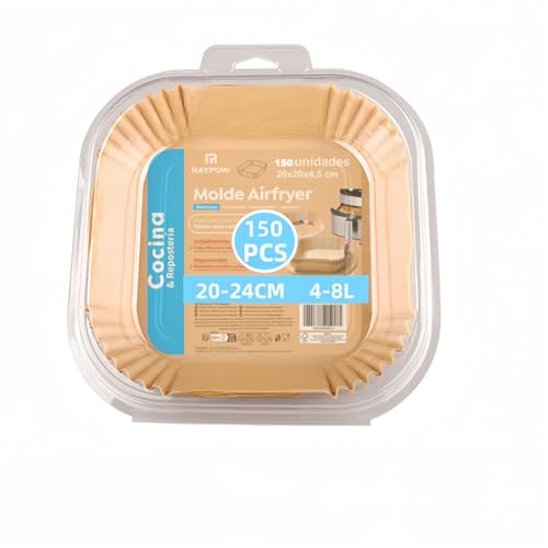 Papel Freidora Aire 20C50 Air Fryer Cuadrado 50 Unidades 20-24 cm moldes Desechable para Horno BPA Free Accesorios para Freidora sin Aceite de 2 a 8 litros (20-24CM-Cuadrado, 50, unidad)