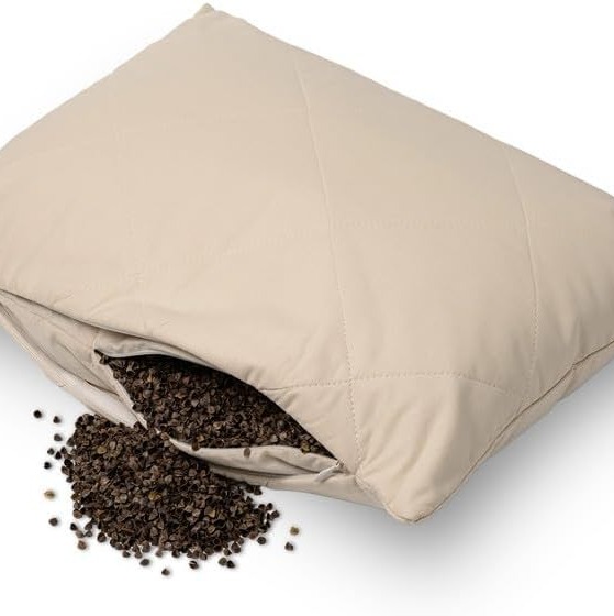 Almohada de Trigo Sarraceno Orgánico, Ergonómica,Transpirable, Funda de Algodón Suave, Confort Cervical, Cojín Natural, 30 x 40 cm