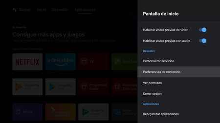 Android TV Preferencias de COntenido