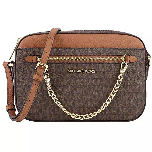 Michael Kors Women's Jet Set Item LARGE EAST WEST CHAIN Crossbody (BROWN/SOFTPINK)