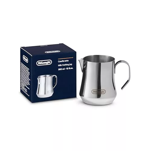 De'Longhi Jarra Espumadora de Leche DLSC060, Espumador de Leche con Asa Cómoda, Idónea para Cappuccino, Caffelatte y Latte Macchiato, Capacidad 350 ml, Acero Inoxidable