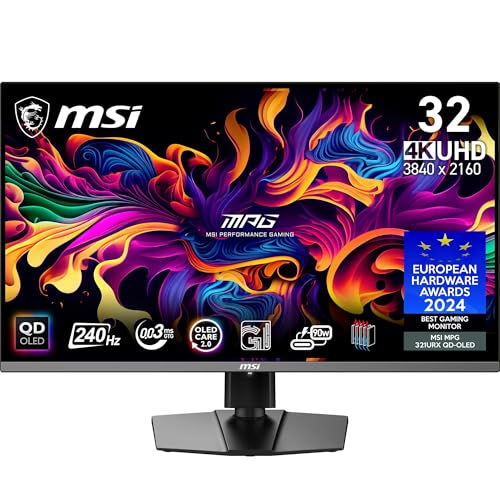 MSI MPG 321URX QD-OLED Monitor Gaming 4K UHD de 31.5'', Panel Quantum Dot OLED 3840 x 2160, 240Hz / 0.03ms, 99% DCI-P3, ΔE≤2, DisplayHDR True Black 400, KVM, RGB, DP 1.4a, HDMI 2.1, USB Tipo-C