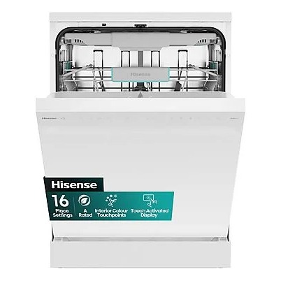 Lavavajillas libre instalación 60 cm - Hisense HS663A90WUK, 16 servicios, 8 programas, 599 mm, Blanco

