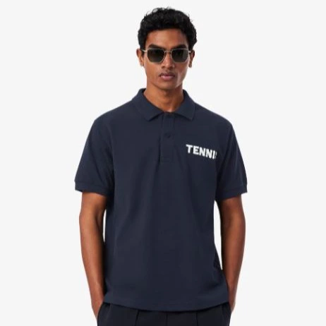 Polo de hombre de corte clásico de petit piqué estampado en negro de manga corta Negro Lacoste

