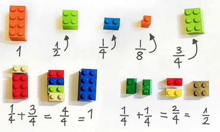 Una maestra enseña matemáticas a sus alumnos usando piezas de LEGO