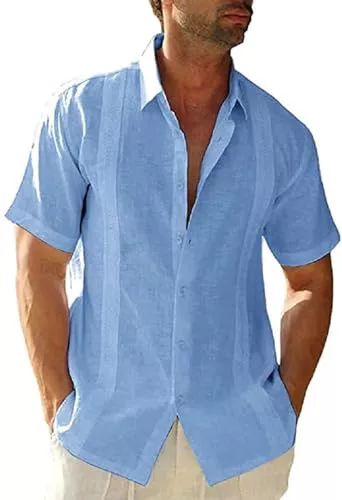 Friptspyg Hombre Camisa de Lino Manga Corta