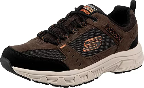 Skechers Hombre Oak Canyon Trainers, Chocolate Leather/Pu/Mesh/Black Trim, 44 EU