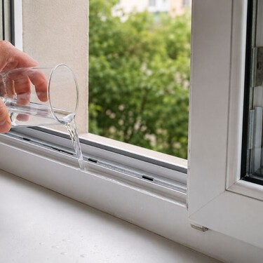 Vierte un vaso de agua en el carril de tu ventana de PVC: la sencilla prueba que hacen los instaladores 