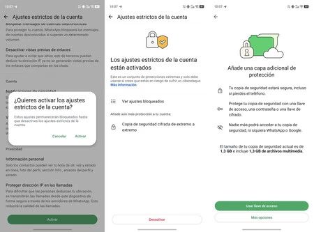Activación de los ajustes estrictos en WhatsApp