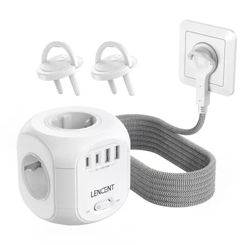 LENCENT Cubo Regleta Enchufes 2M con Enchufe Plano para Uso Interior