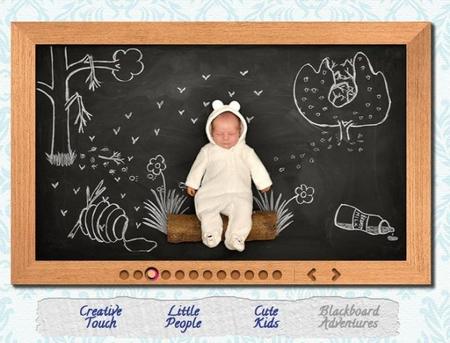 Fotografía infantil original: las aventuras del bebé sobre una pizarra