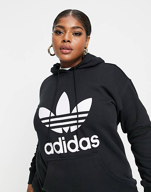 Sudadera negra con capucha y logo grande adicolor de adidas Originals Plus