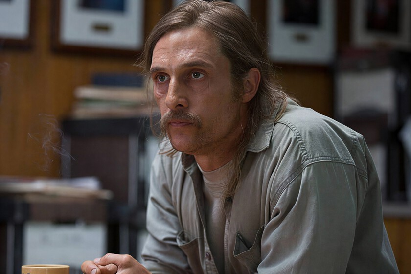Matthew McConaughey speaking during an interview and Pedro Pascal as Joel in The Last of Us