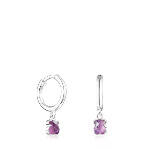 TOUS Pendientes de Plata para Mujer de Primera Ley y Amatista, Colección Cool Color
