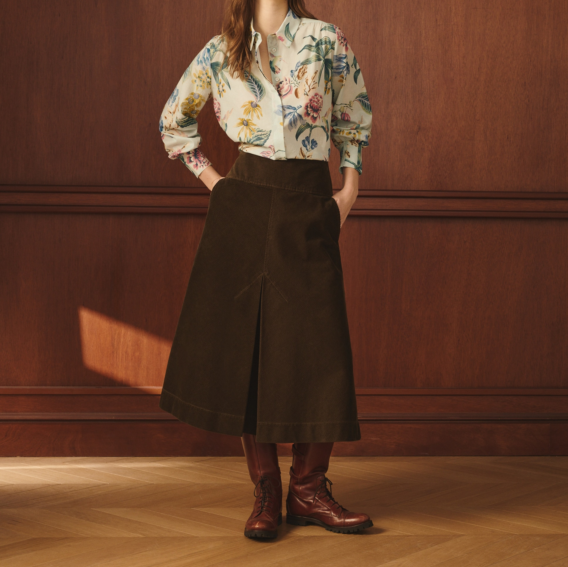 Falda midi pana - Lloyd's - 520 Kaki