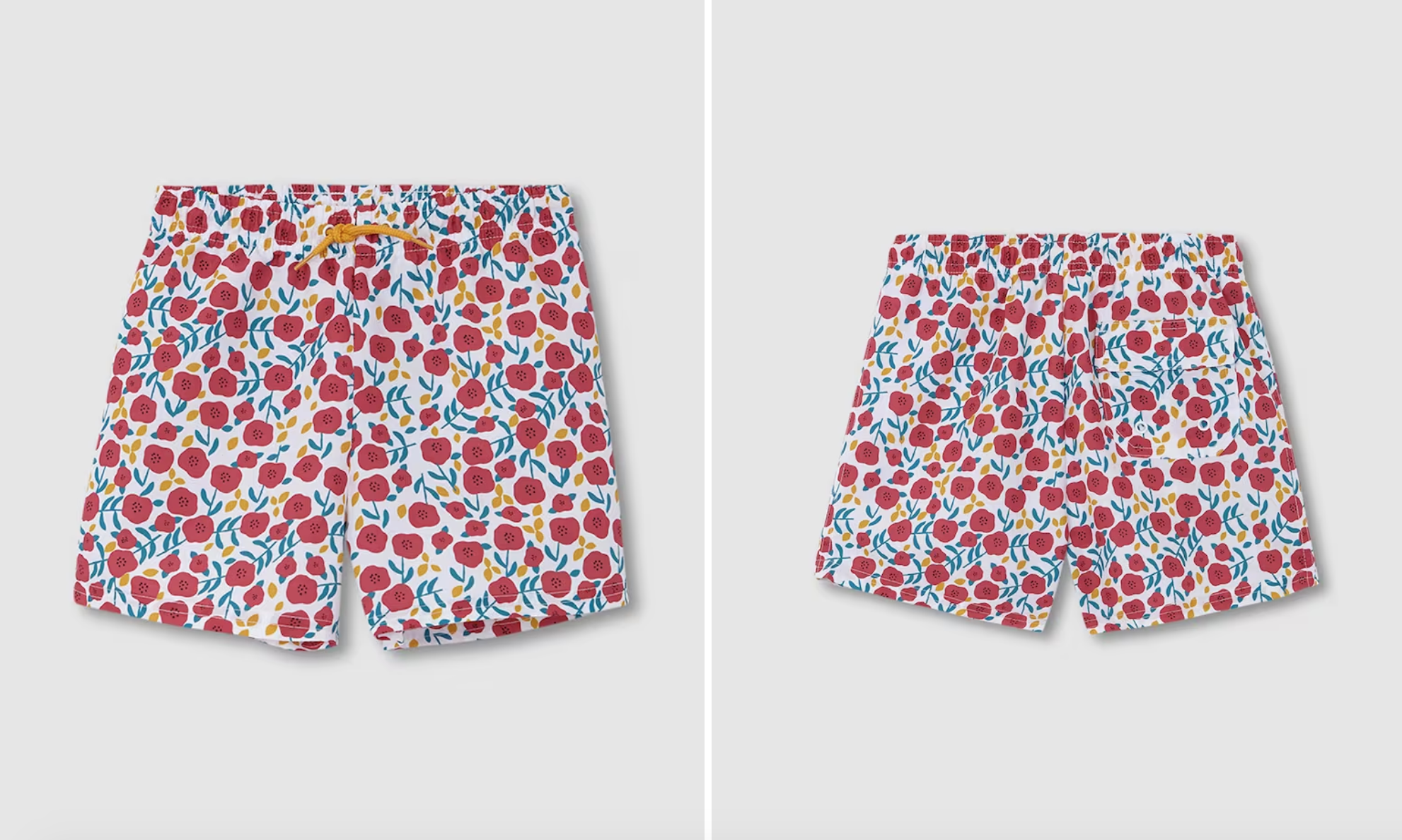 Traje de baño estampado flores de niño de cinturilla elástica y bolsillo en espalda.