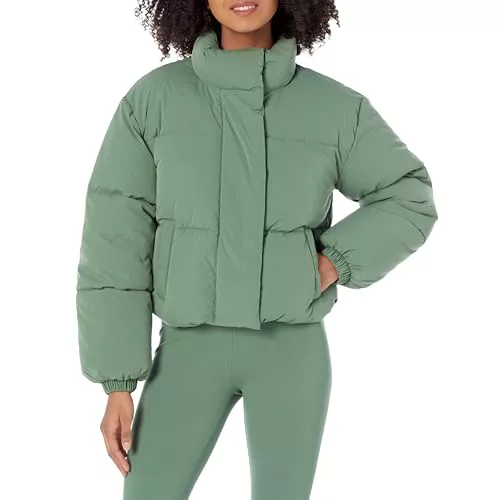 Amazon Essentials Chaqueta Acolchada y Recortada con Cremallera Completa (Acolchado Mate o Forro Polar) Mujer, Verde Salvia, XL