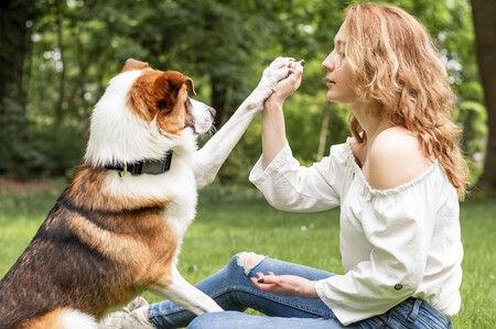 Una joven junto a un perro