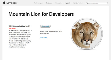 Apple lanza la primera beta para desarrolladores de OS X Mountain Lion 10.8.3