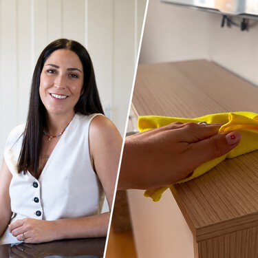 Elisabet Jiménez, experta en limpieza: "Para que el polvo no se vea durante días, pulverizo en los muebles esta mezcla de agua, vinagre, lavaplatos y aceite" 