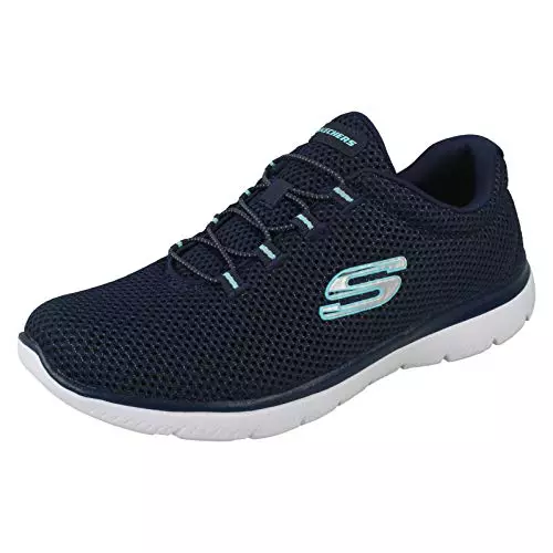 Skechers Mujer Summits 12985 Zapatillas, Navy Mesh/ White Trim, 39 EU