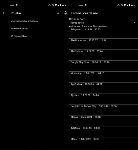 Google Pixel 4a の診断メニュー